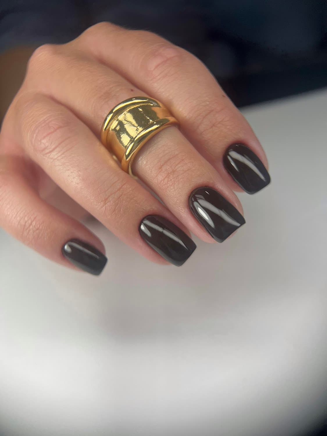 Espresso chrome almond nails by The Nail House